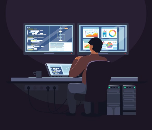 Software Developer Working at Computer vector image