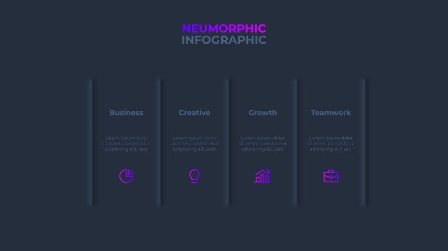 Process description with 4 options separated Vector Image