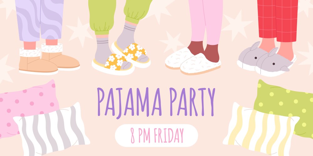 Pajama party invitation banner cartoon slippers vector image