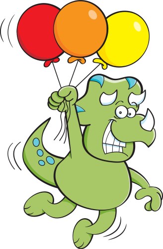 Cartoon dinosaur floating while holding balloons Vector Image