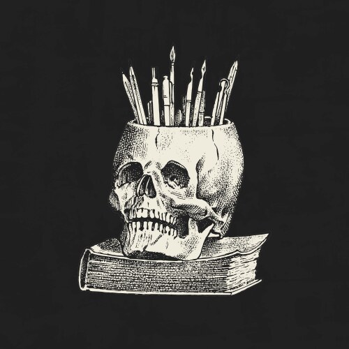 Human skull with pencils on a black background Vector Image