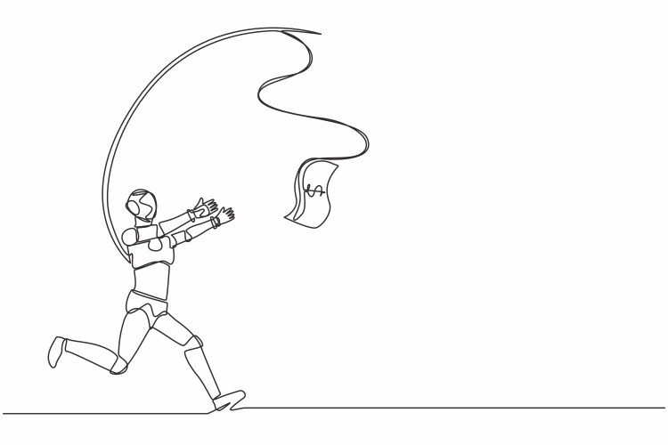 Single continuous line drawing robot running Vector Image