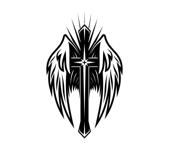 Christianity cross tattoo with angel wing and star Vector Image