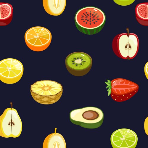 seamless pattern with half fruits and berries vector image