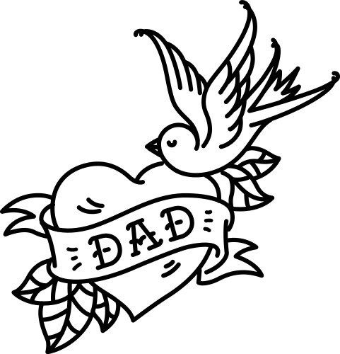 Dad Heart Bird Tattoo Vector Image