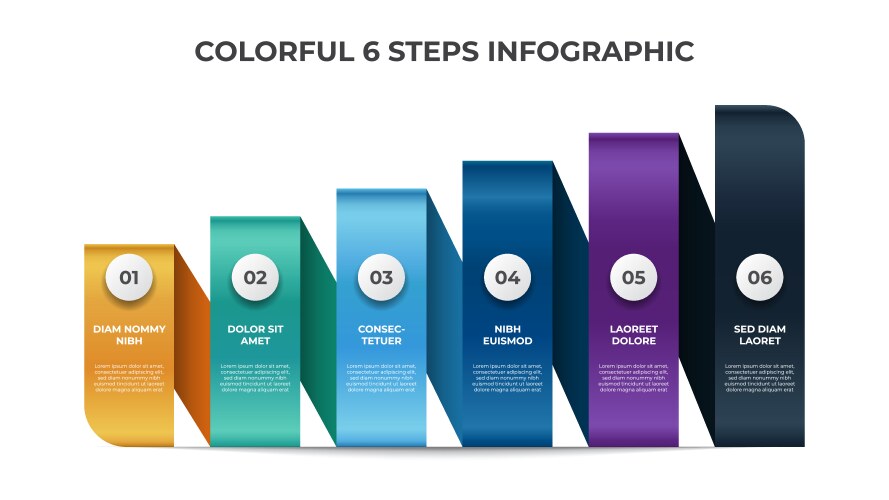 Colorful 6 points steps with stair list layout vector image