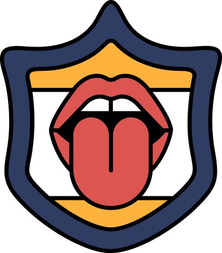 Shield with Tongue - Black and White Art Vector Image