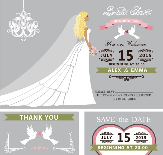 Bridal shower template setbridedressveil – Royalty-Free Vector
