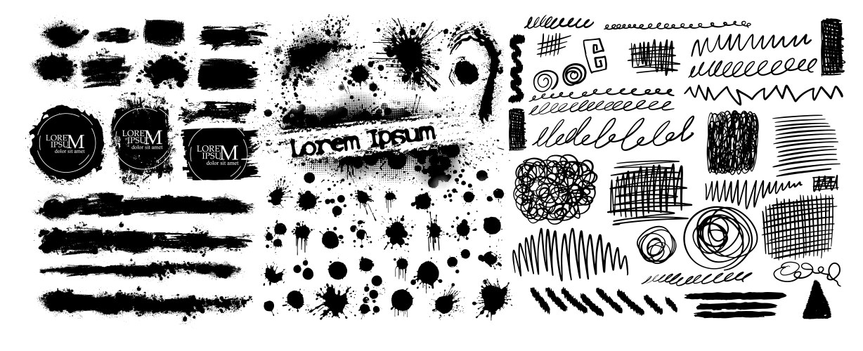 Black brush stroke set isolated on background Vector Image
