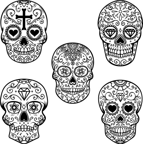Sugar Skull Day of the Dead Set Vector Image
