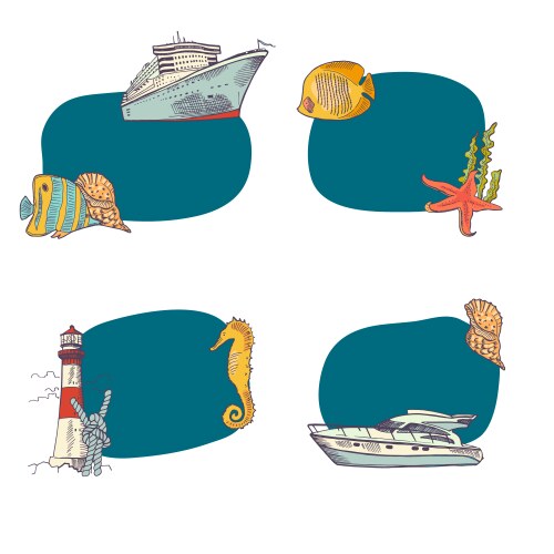 Cute Sea Sticker Set Vector Image