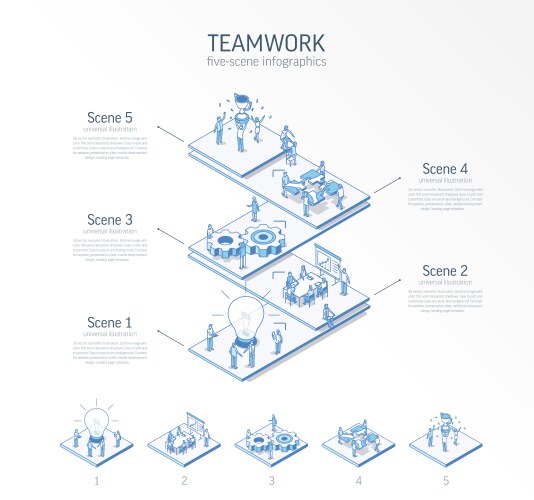 3d line isometric teamwork infographic template vector image