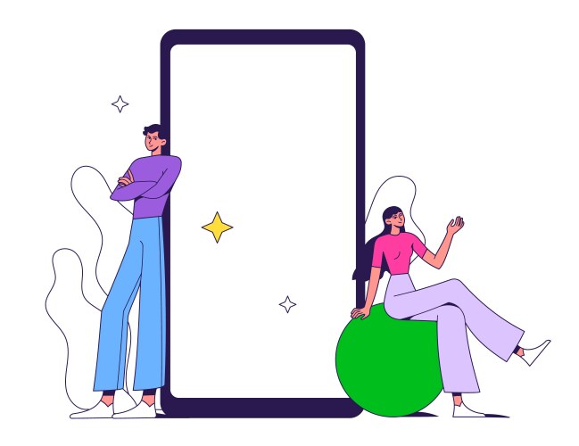 people with big smartphone blank display mobile vector