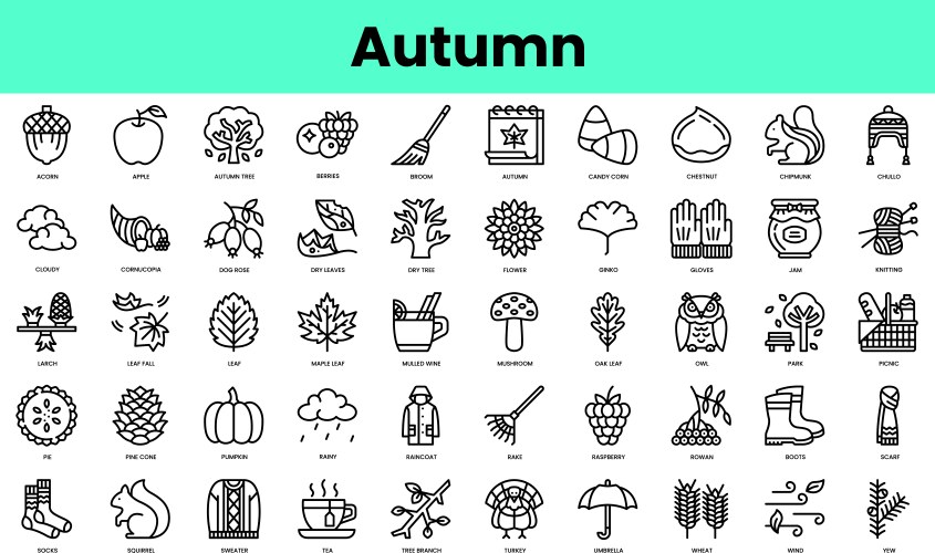 Set of autumn icons linear style icon bundle vector image