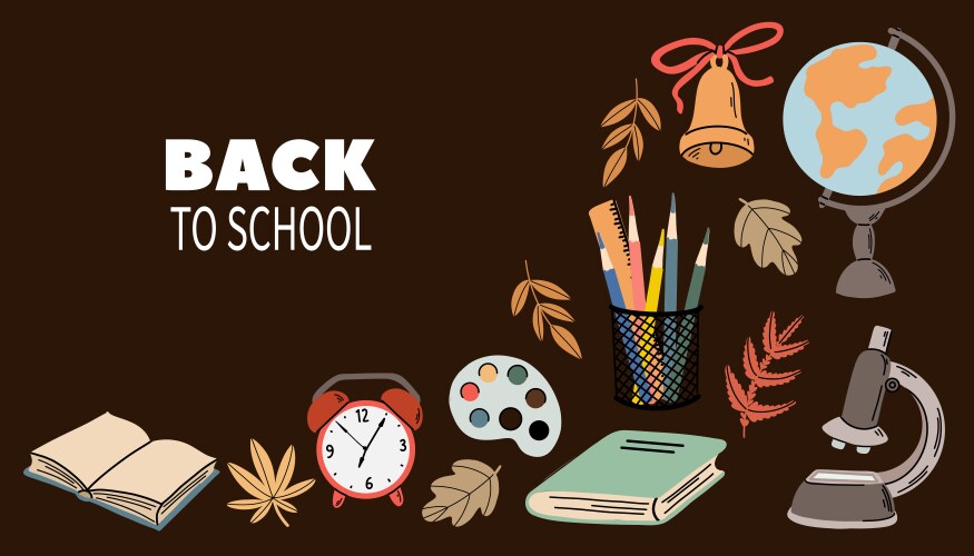 Back to school poster with supply on dark Vector Image