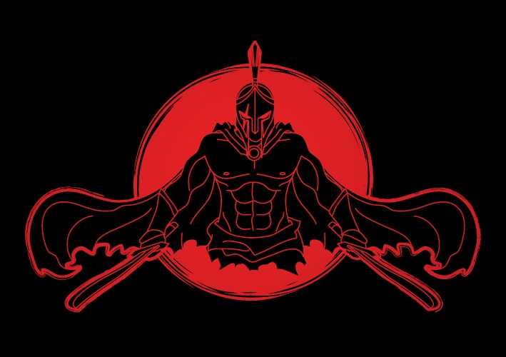 Spartan Warrior with Swords Vector Image
