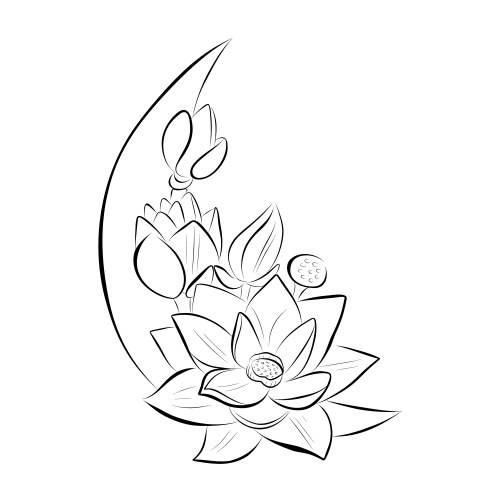 Continuous line drawing art lotus with moon Vector Image