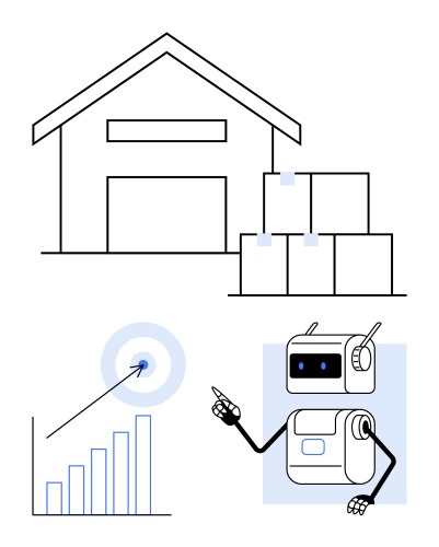 Warehouse automation concept with robot bar graph vector image