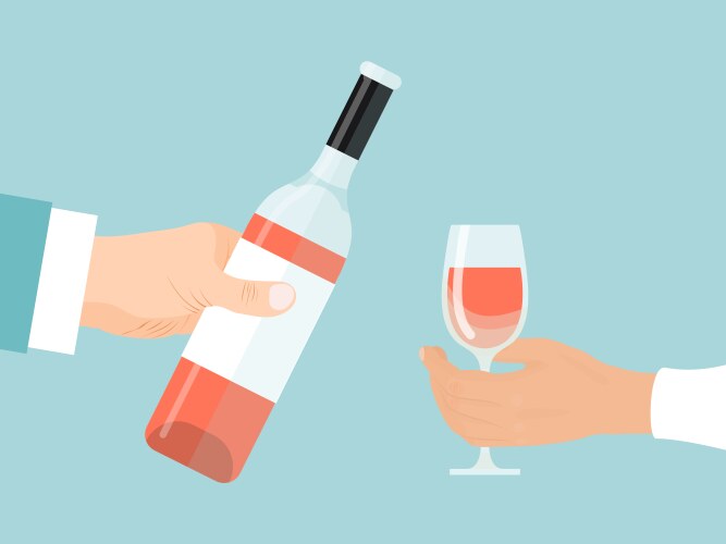 hand holding bottle and pouring wine in glass vector