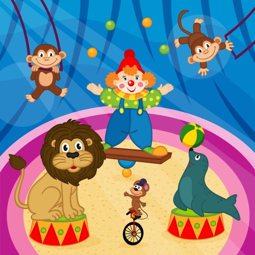 Arena in circus with animal and clown vector image