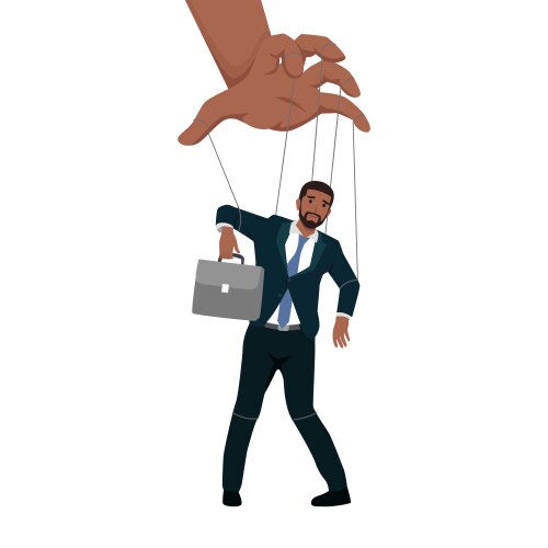 Young puppet master controlling a businessman vector image