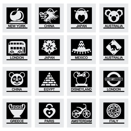 Black landmarks icon set Royalty Free Vector Image