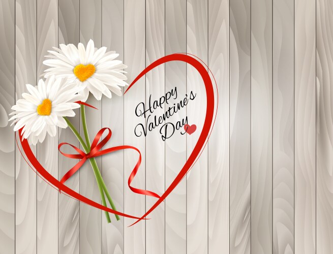 Valentines day background two daisies with heart vector image