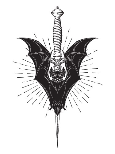 Vampire bat with dagger gothic clipart witch Vector Image