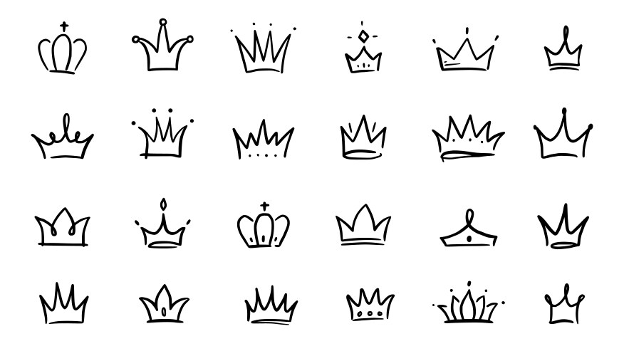 Hand Drawn Crown Doodle Set Vector Image