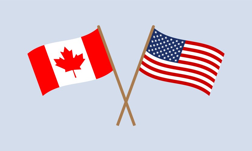 US and Canada Flags Crossed Vector Image