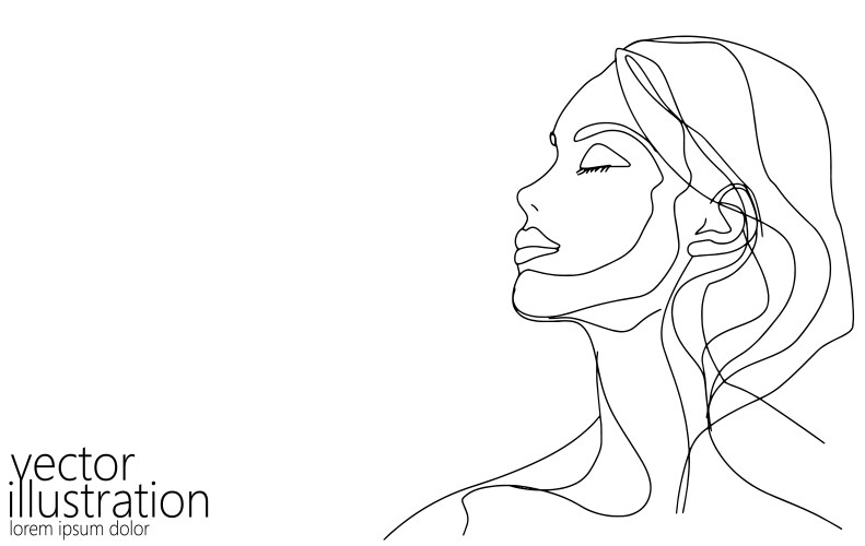 continuous one single line art girl face concept vector image