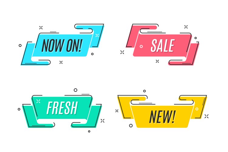 Flat linear promotion ribbon banner scroll price vector image