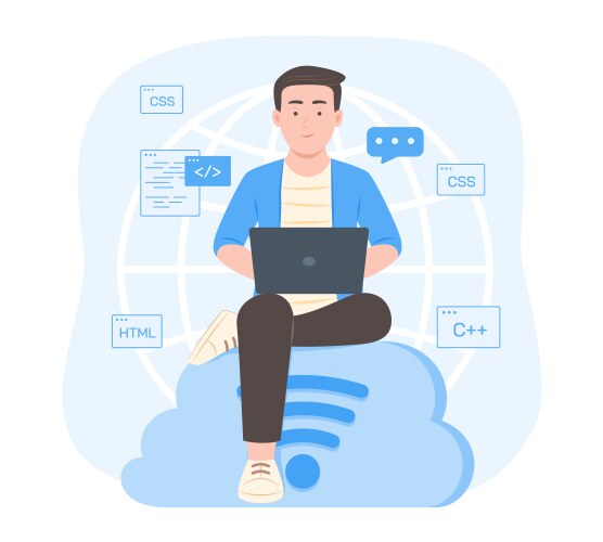 Programmer man process coding for cybersecurity vector image