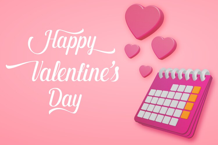 a calendar with hearts valentine day vector