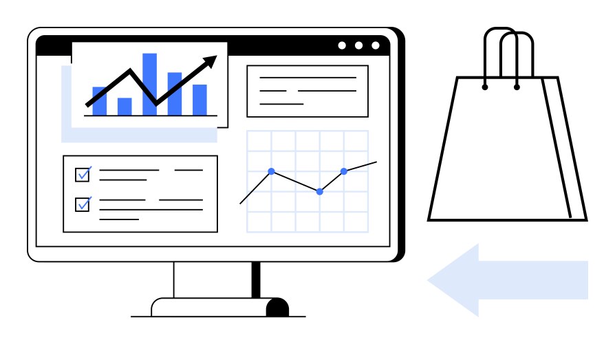 E-commerce website analytics displayed on computer vektorbild