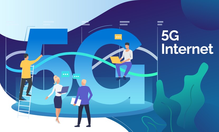 technical developers working on 5g network project vector image