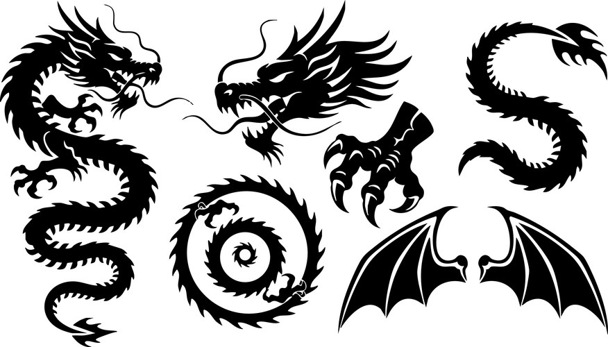 Black Asian Dragon Parts Vector Image