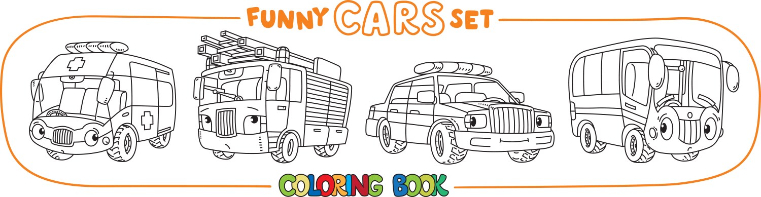 Cute Small Cars Coloring Set Vector Image
