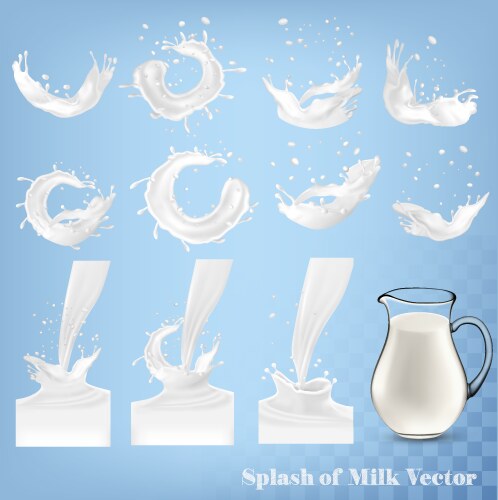 splash of milk and jug on transparent background vector