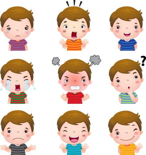 cute boy faces showing different emotions vector image