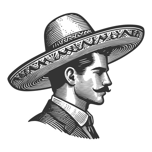 Man in sombrero and suit engraving Vector Image