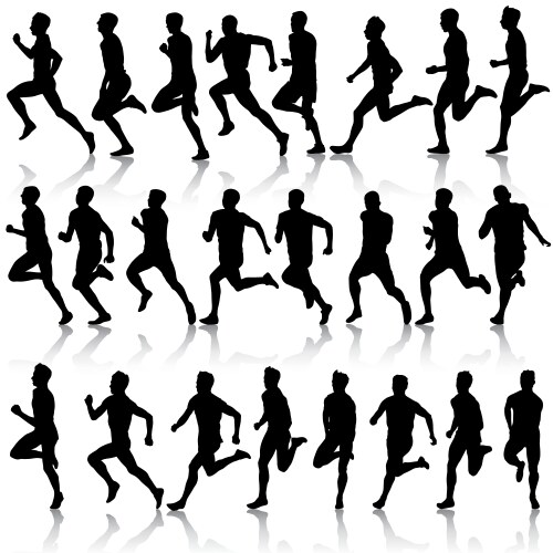 Silhouettes of Runners Sprinting Vector Image