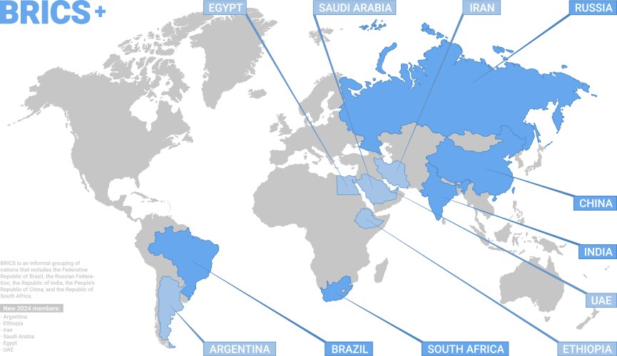 brics interstate schematic map of countries vector image