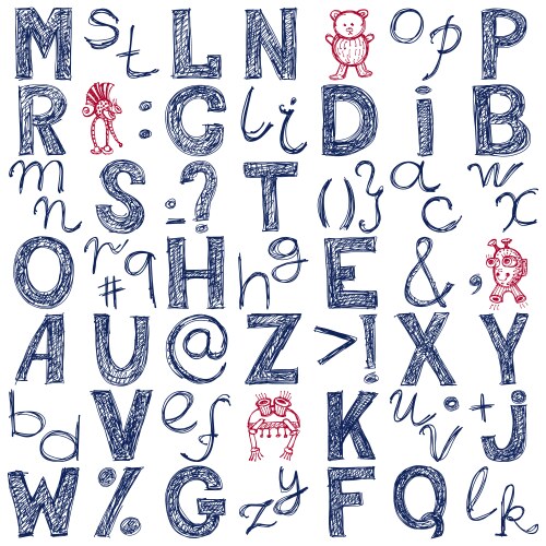 Blue Doodle Alphabet Sketch Vector Image