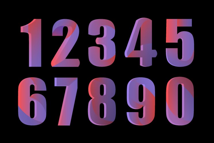 cute 3d colorful numbers set on black background vector