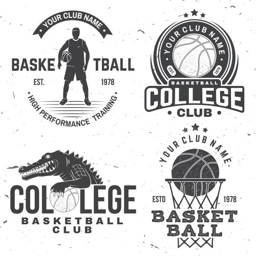 Basketball College Club Badge Set Vector Image