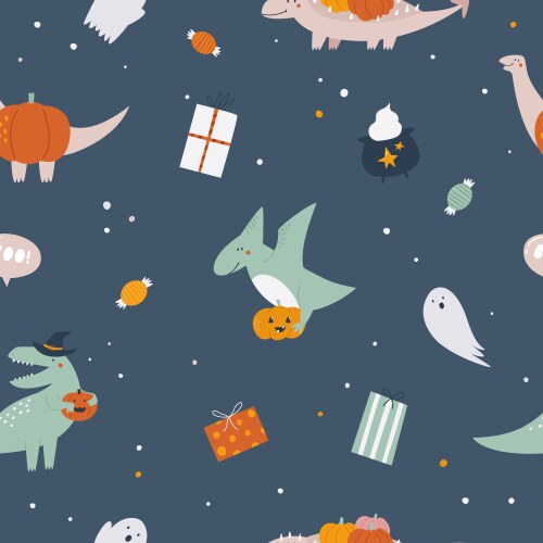 Seamless halloween patterns spooky dinosaurs Vector Image