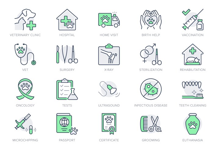 Veterinary flat icons set Royalty Free Vector Image