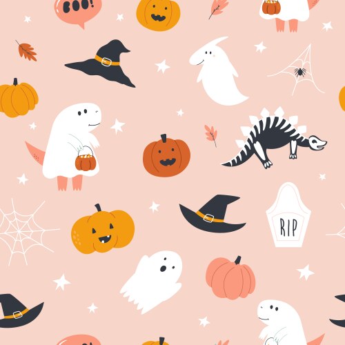 Seamless halloween patterns spooky dinosaurs Vector Image