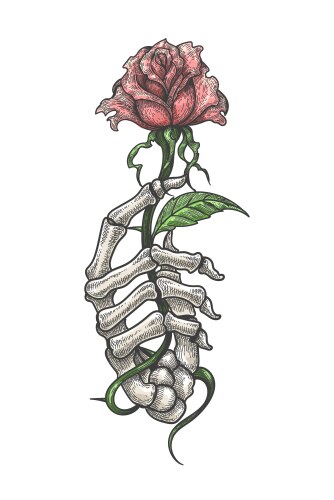 Skeleton Hand with Rose Tattoo Vector Image
